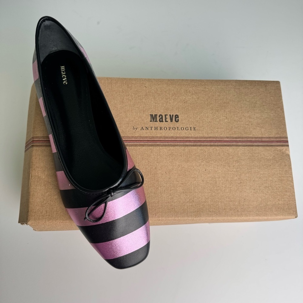 Anthropologie Maeve square-toe ballerinas  pink/black